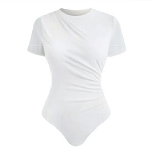 NWOT: White, Elegant, Ruched, Short Sleeve, Snap CLosure, Bodysuits, 10 Colors